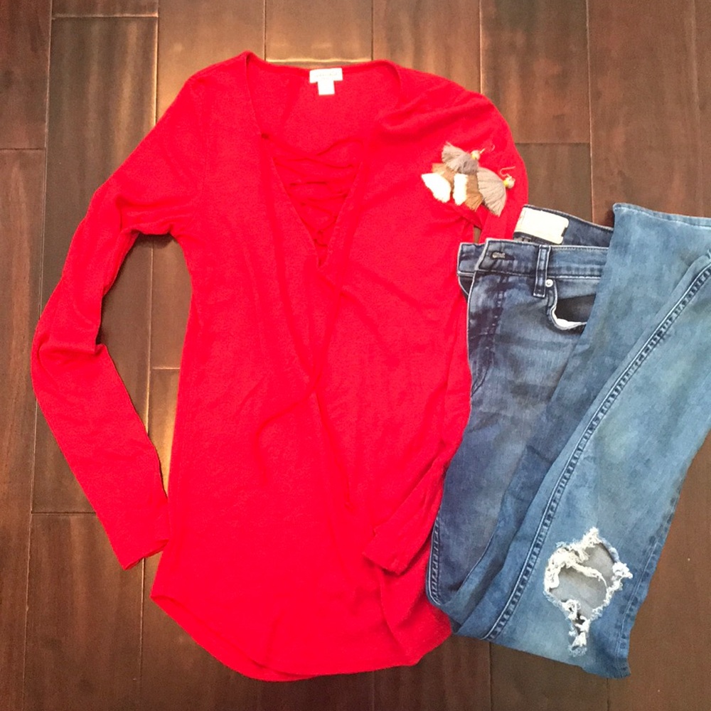 Splendid Lace Up LS Tee S